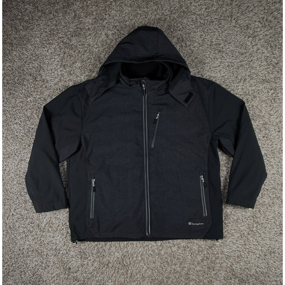 Champion Performance Men's XXL 3-in-1 Hooded Softshell Jacket Fleece Black Gray